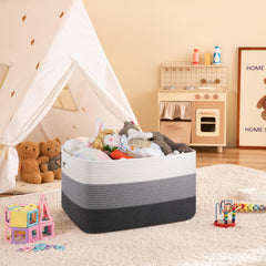 OIAHOMY rectangular storage basket with handles in use for laundry or toy organization
