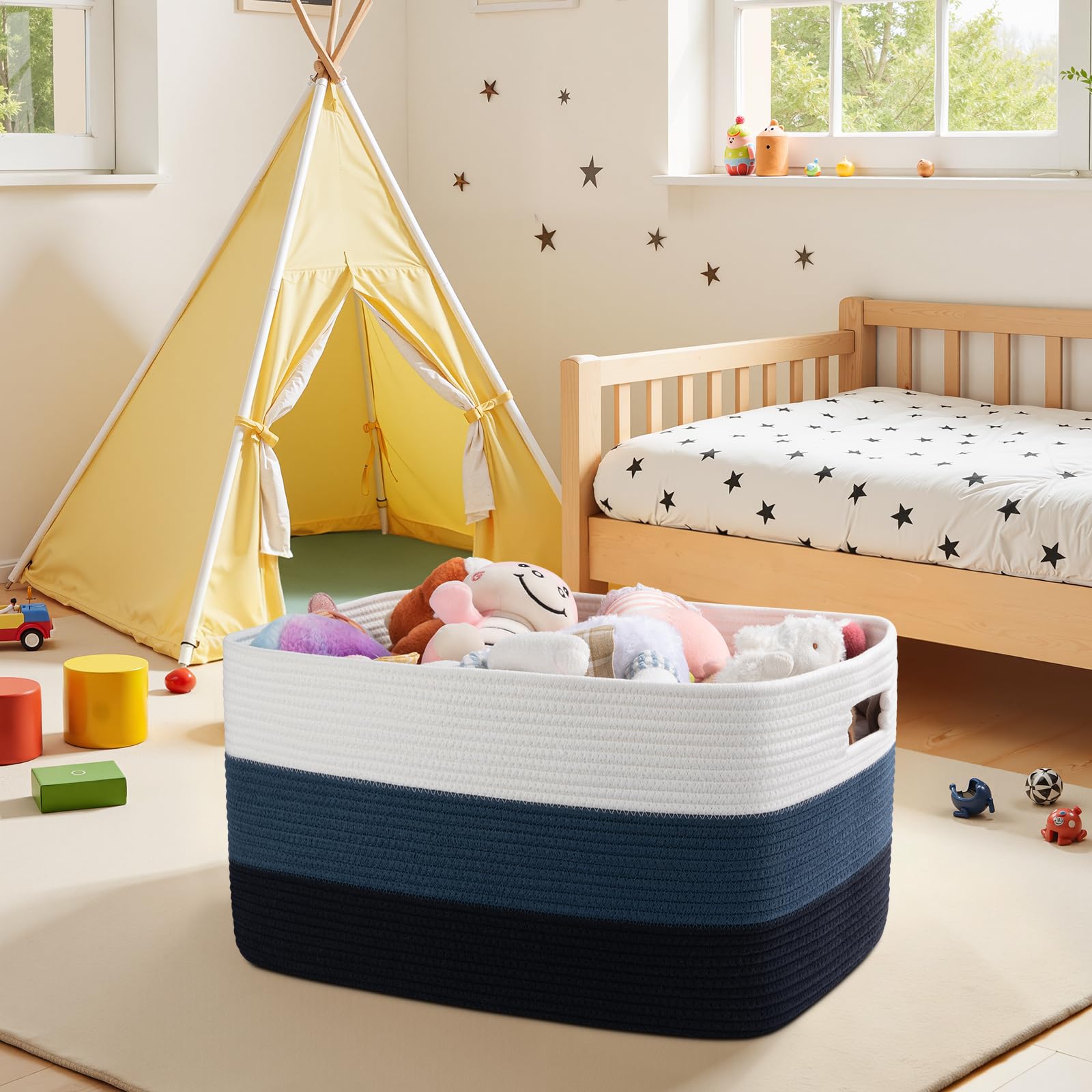OIAHOMY rectangle woven basket with handles ideal for toy storage