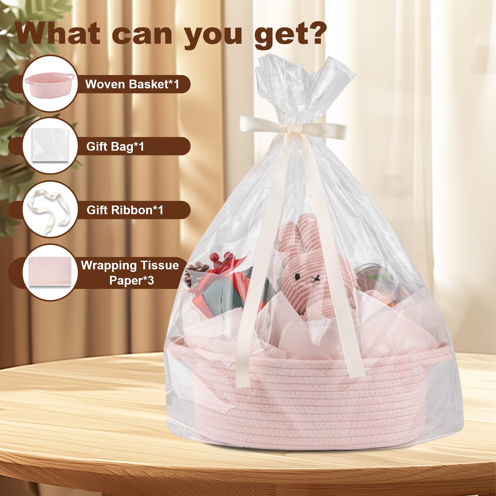 OIAHOMY small woven basket with gift bag ready for use.