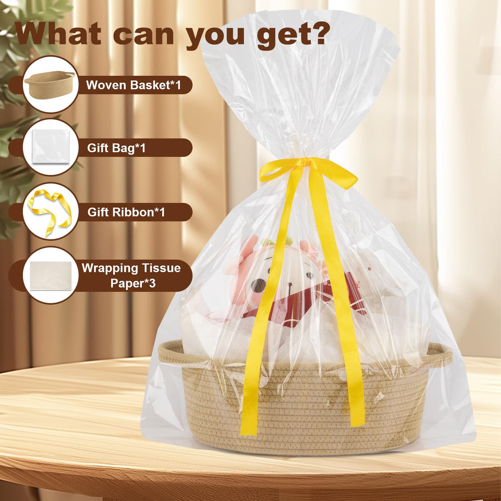OIAHOMY small woven basket with ribbon in yellow, perfect nursery organization.