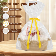 OIAHOMY small woven basket with ribbon in yellow, perfect nursery organization.
