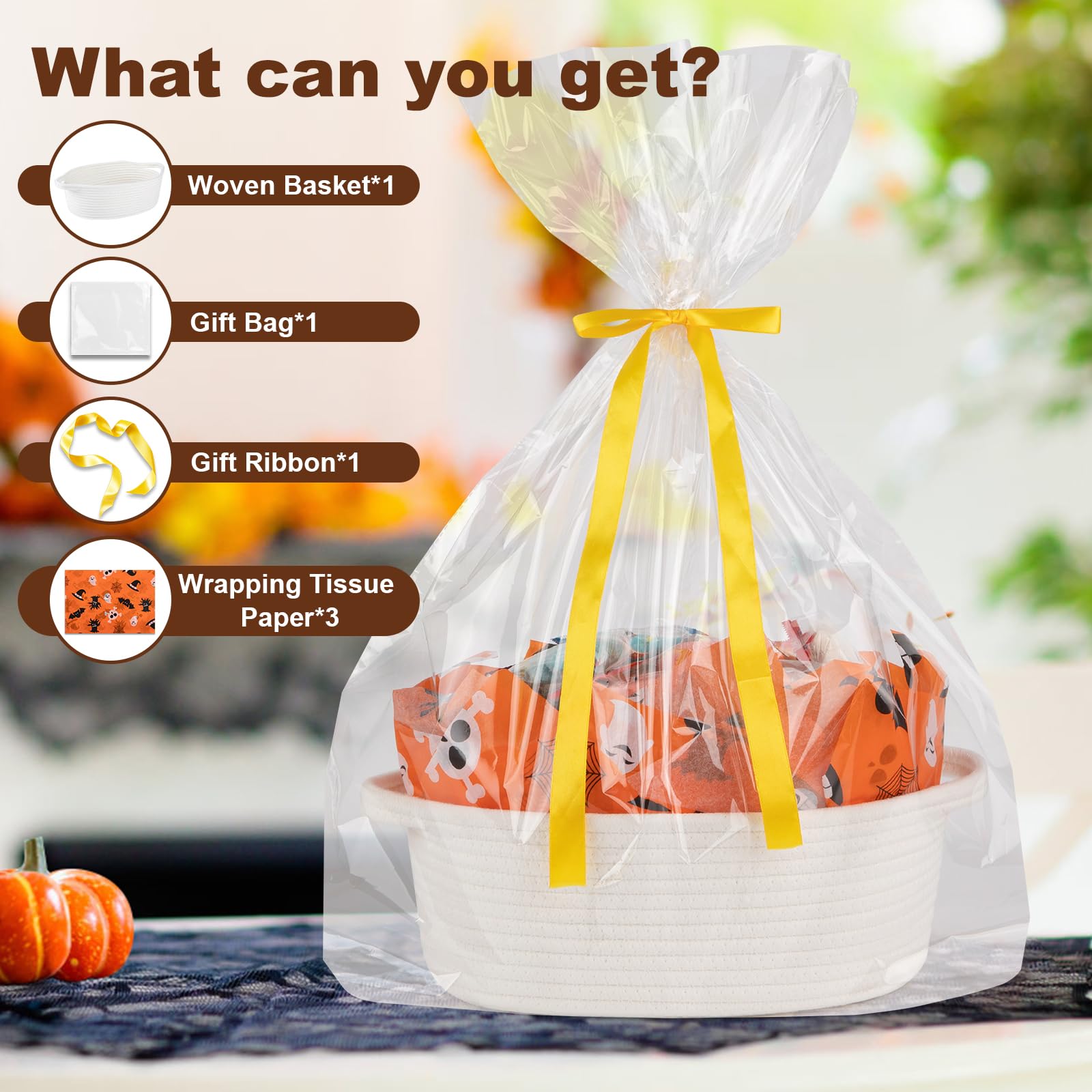 OIAHOMY small woven gift basket, compact storage for desks and shelves.