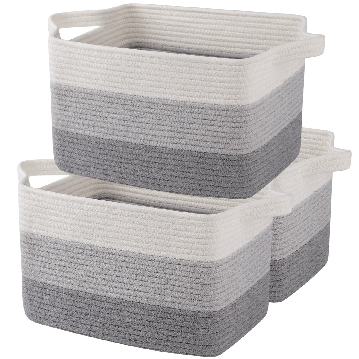 OIAHOMY gray cotton rope storage basket, front view for versatile home organization.