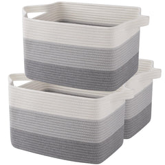 OIAHOMY gray cotton rope storage basket, front view for versatile home organization.