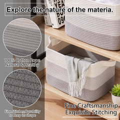OIAHOMY gray cotton rope basket with braided handles for comfortable carrying.