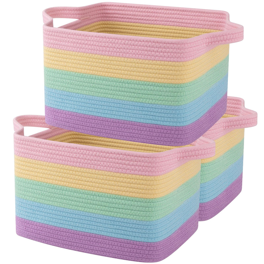 OIAHOMY Rainbow Pastel basket with soft cotton rope organizes toys safely