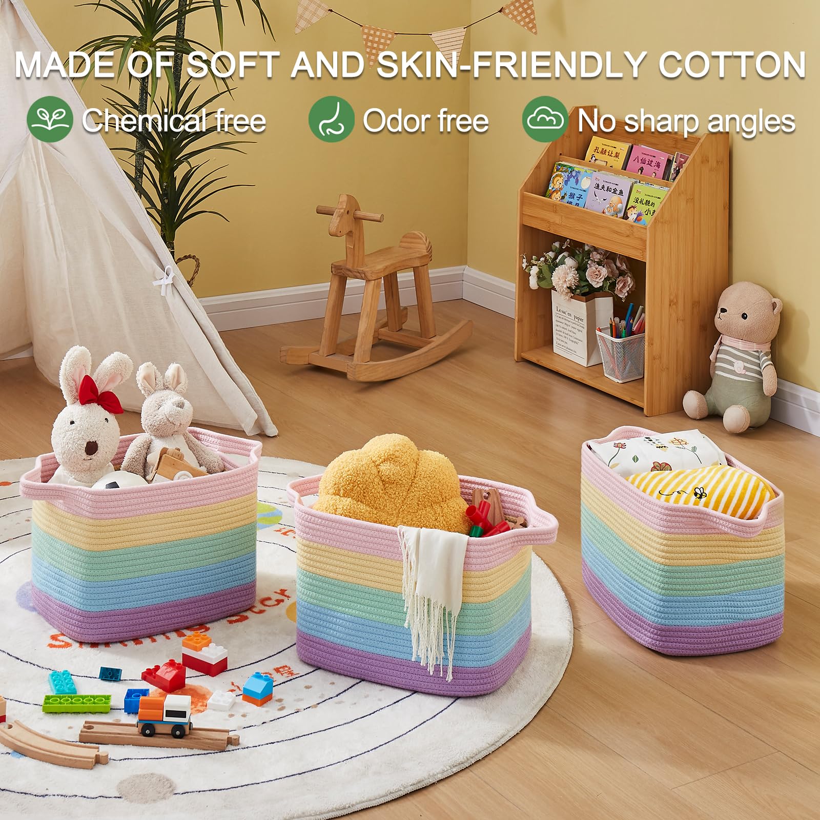 OIAHOMY Rainbow Pastel basket with built in handles for easy transport