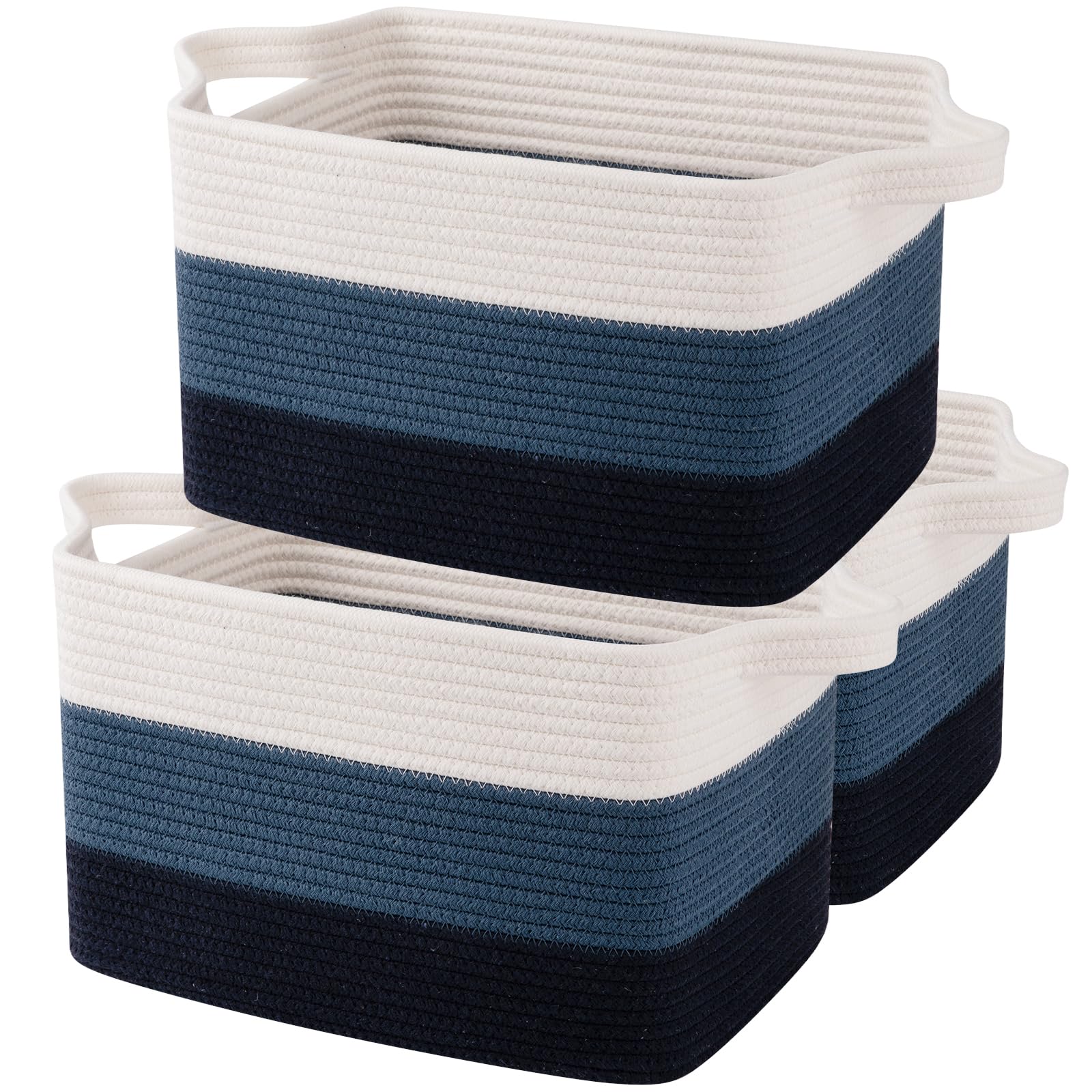 OIAHOMY storage basket with woven gradient blue design, ideal for organizing toys and laundry.