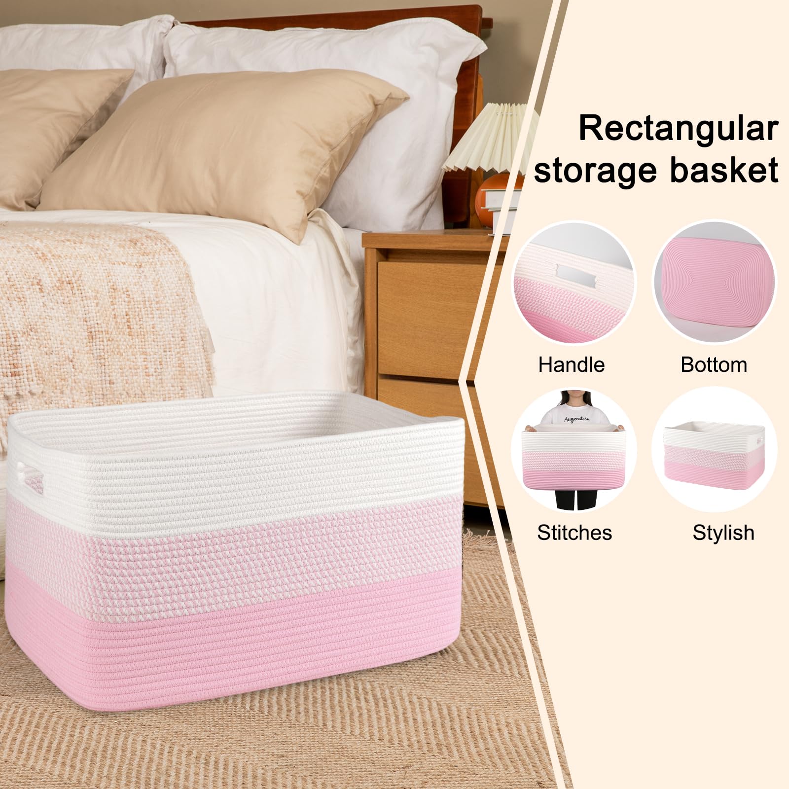 OIAHOMY toy storage basket pink-white ideal for kids rooms