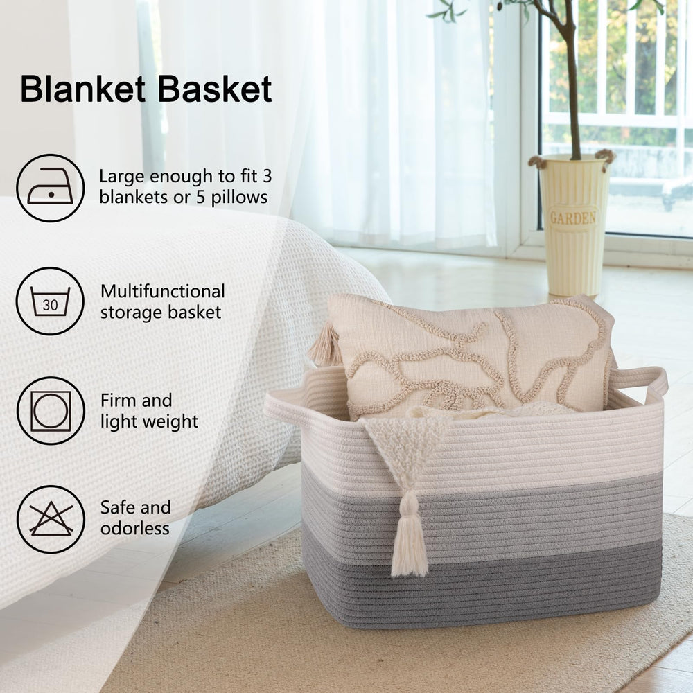 Durable cotton rope basket keeps laundry or towels tidy.