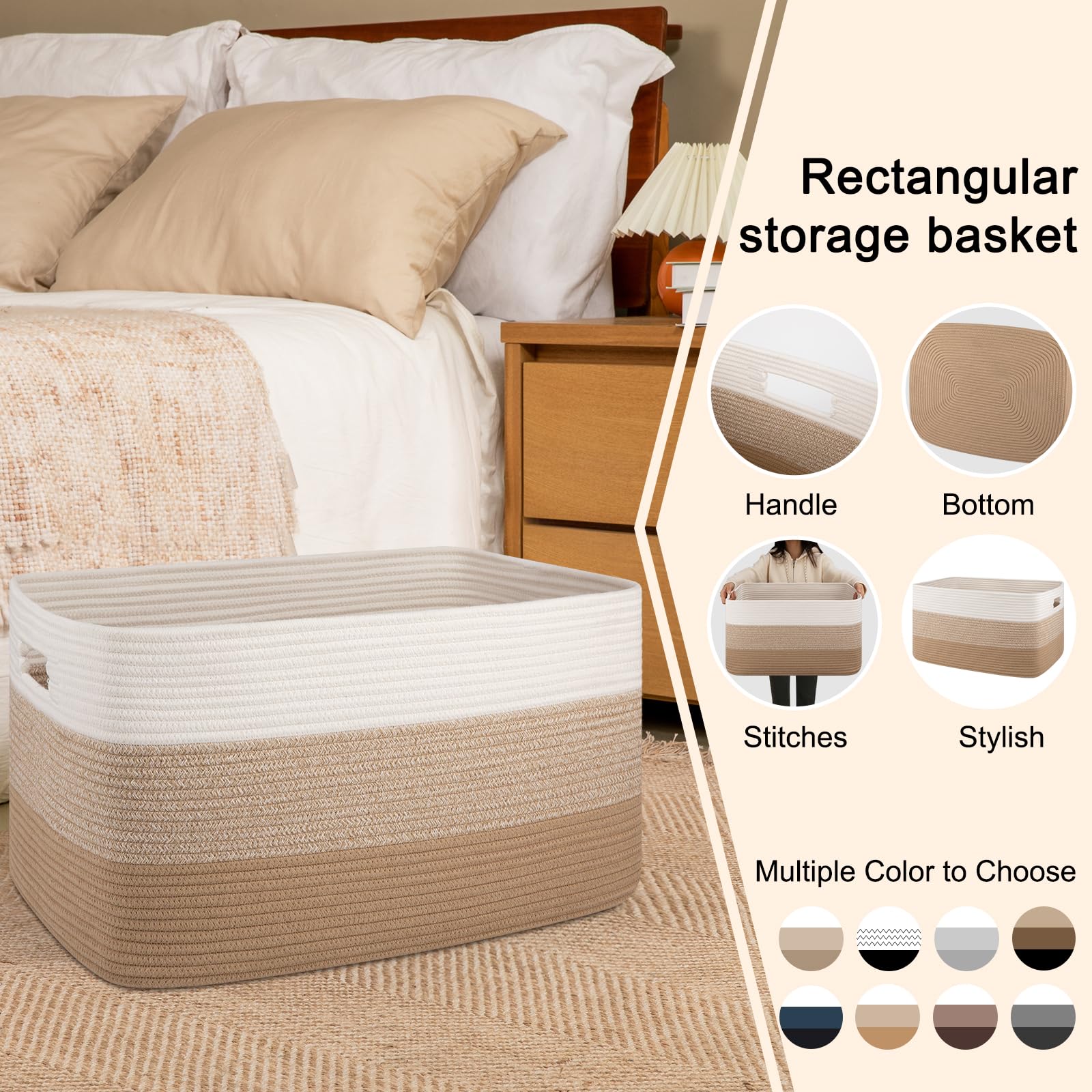 OIAHOMY cotton basket is washable for easy cleaning.