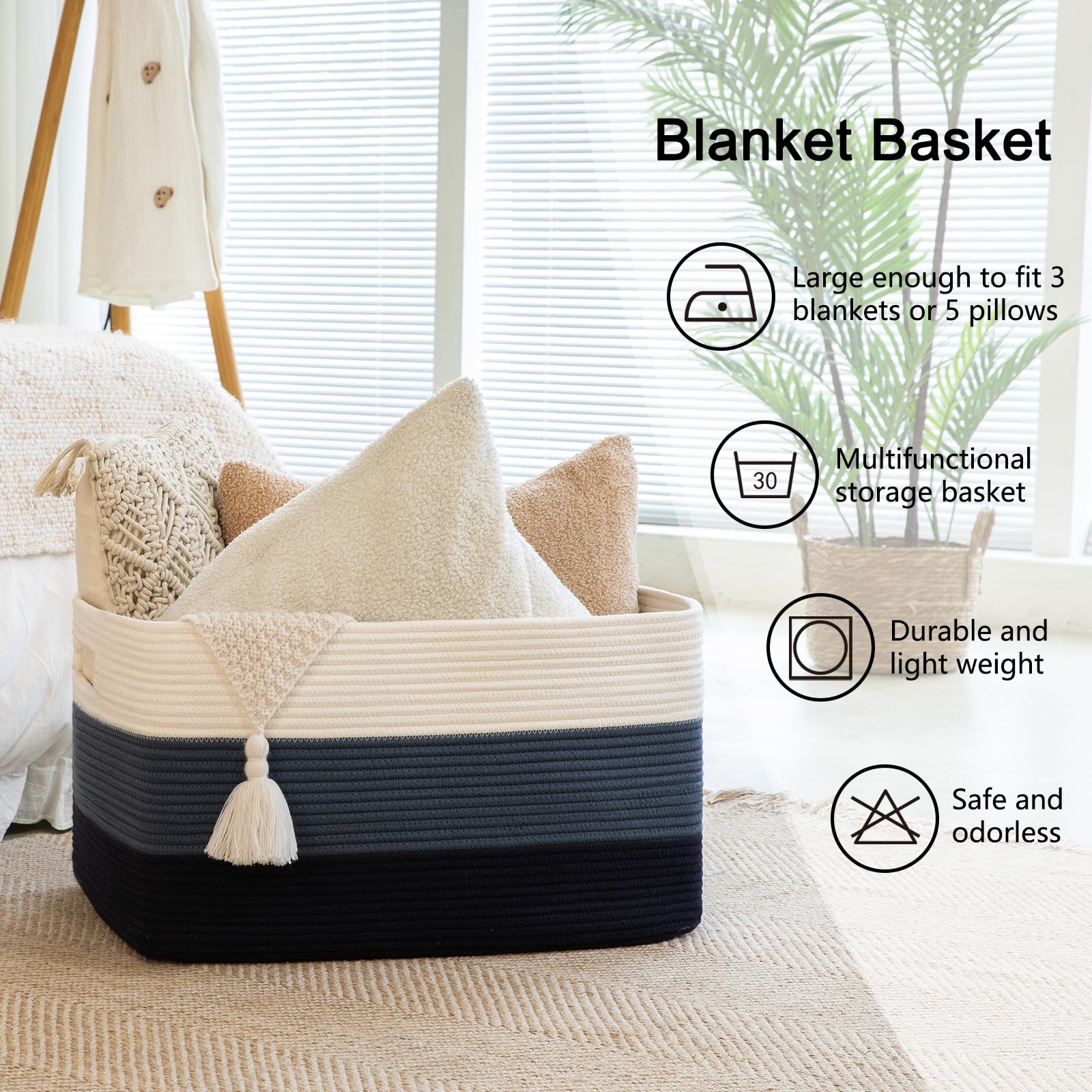 OIAHOMY washable cotton rope basket is easy to clean