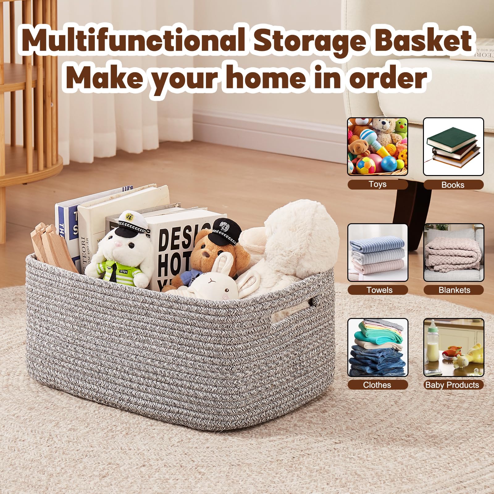 OIAHOMY woven rope basket in closet adds warm texture