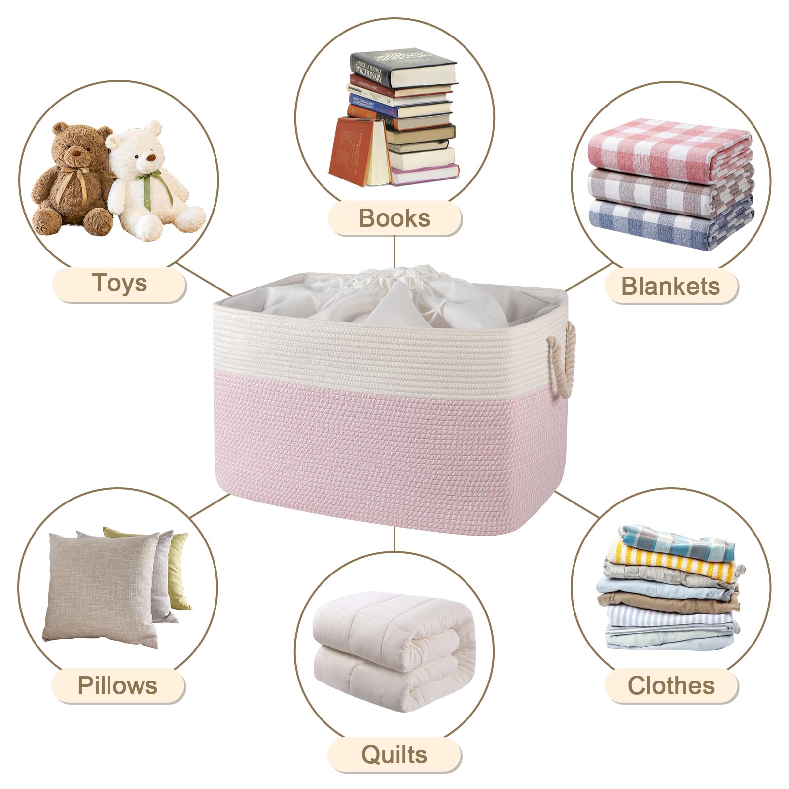 OIASKET 95L basket with drawstring lid protects items from dust and debris