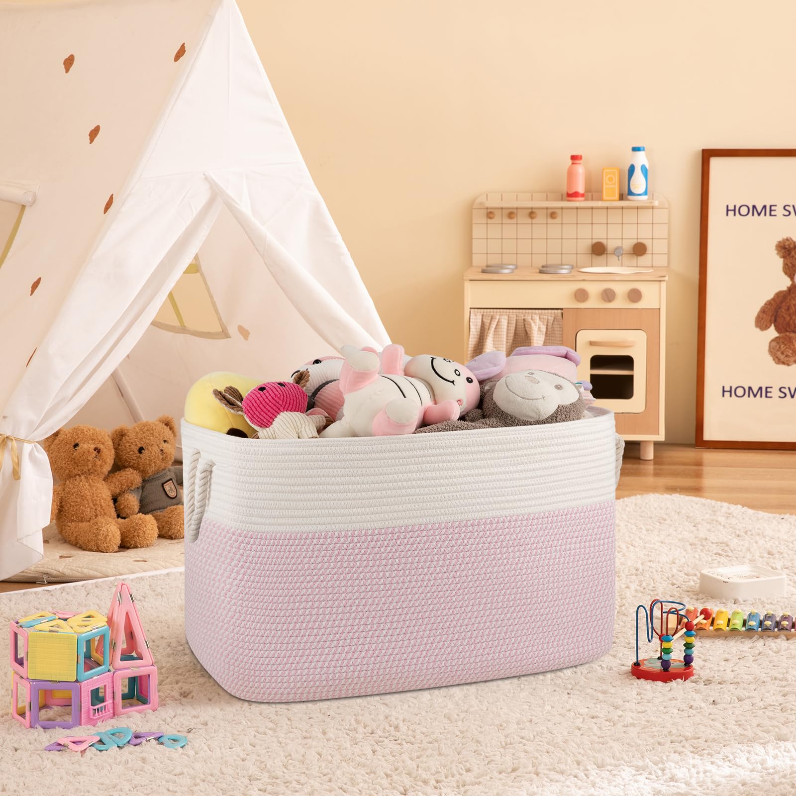 OIASKET blanket basket serves as towels storage and keeps bath linen tidy