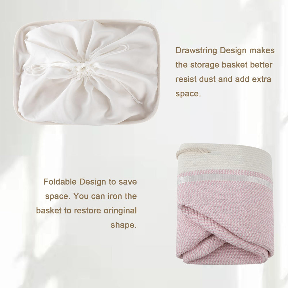 OIASKET 95L pink and white basket complements nurseries and living rooms