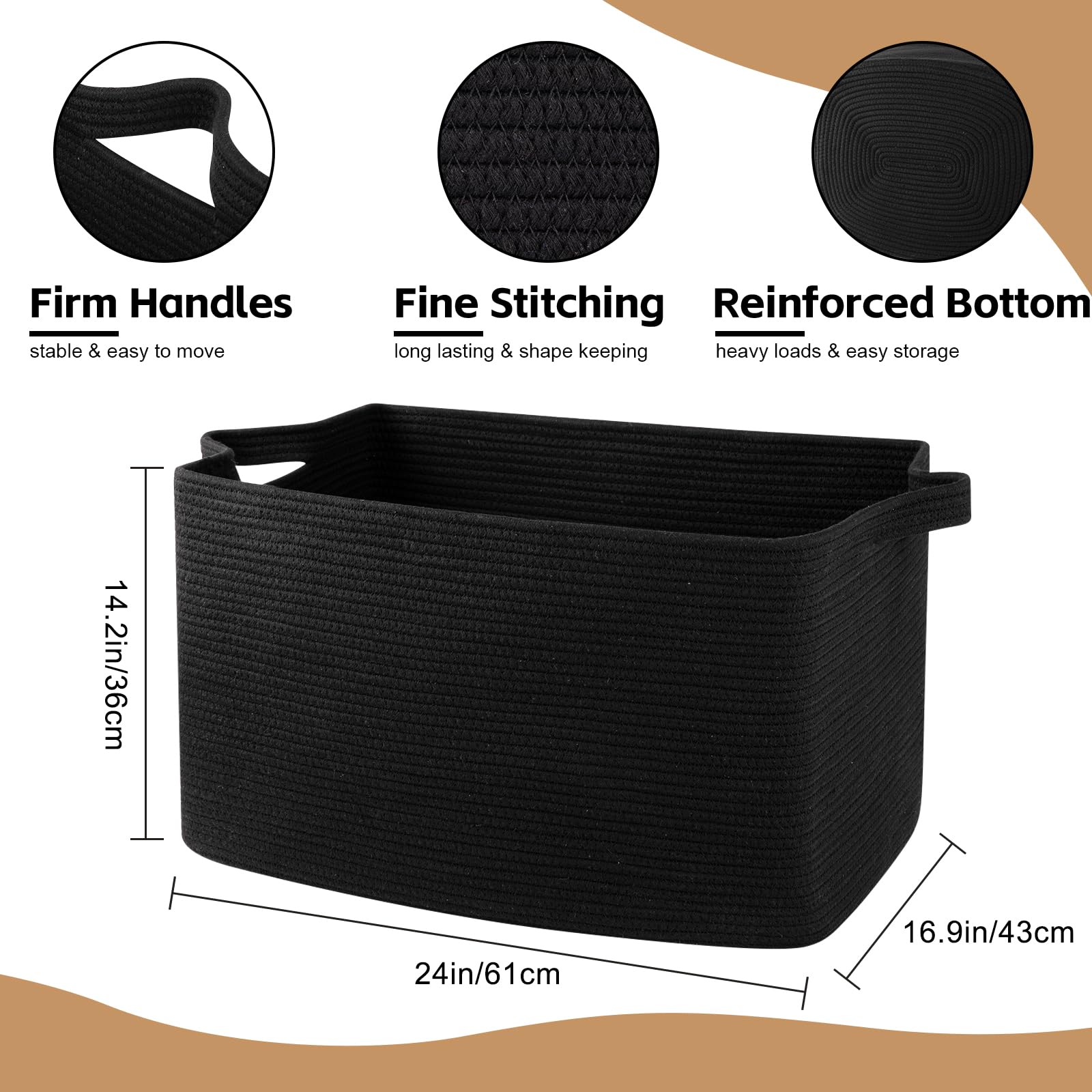 OIASKET black nursery storage basket for baby essentials and more.