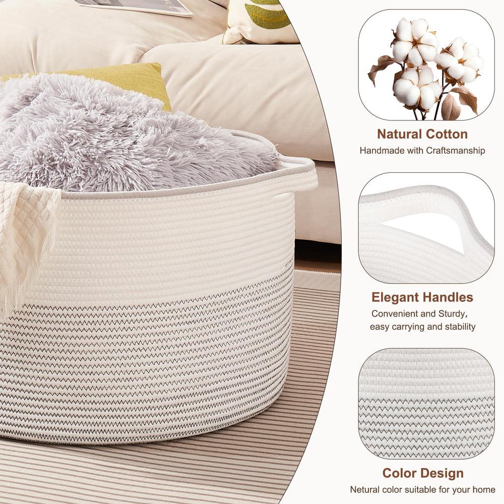OIASKET bedroom setup with the woven basket for towels and pillows.