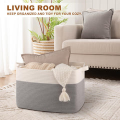 Close-up of OIASKET blanket basket handles for easy transport around the home