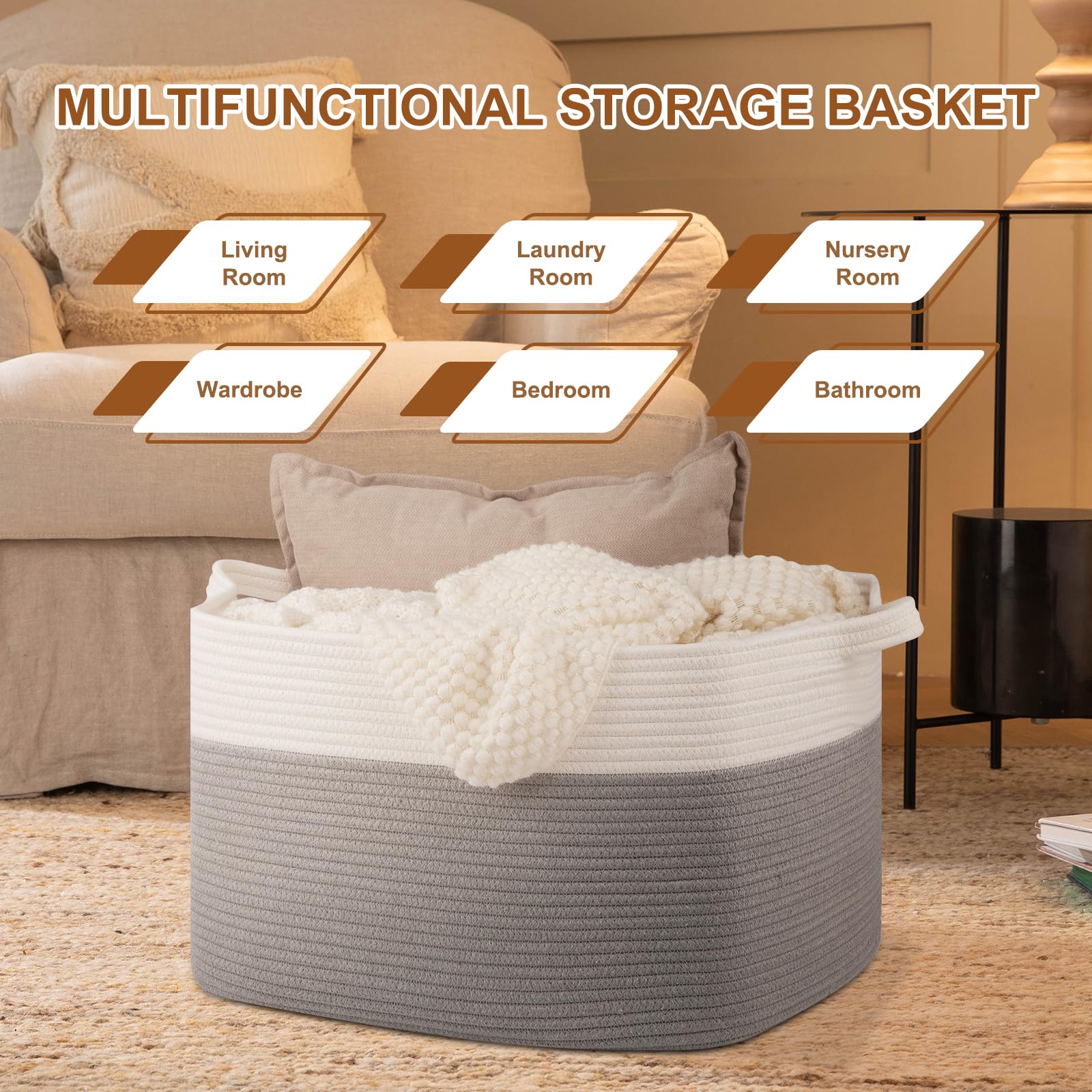 OIASKET blanket basket in kids room helps corral toys and textiles