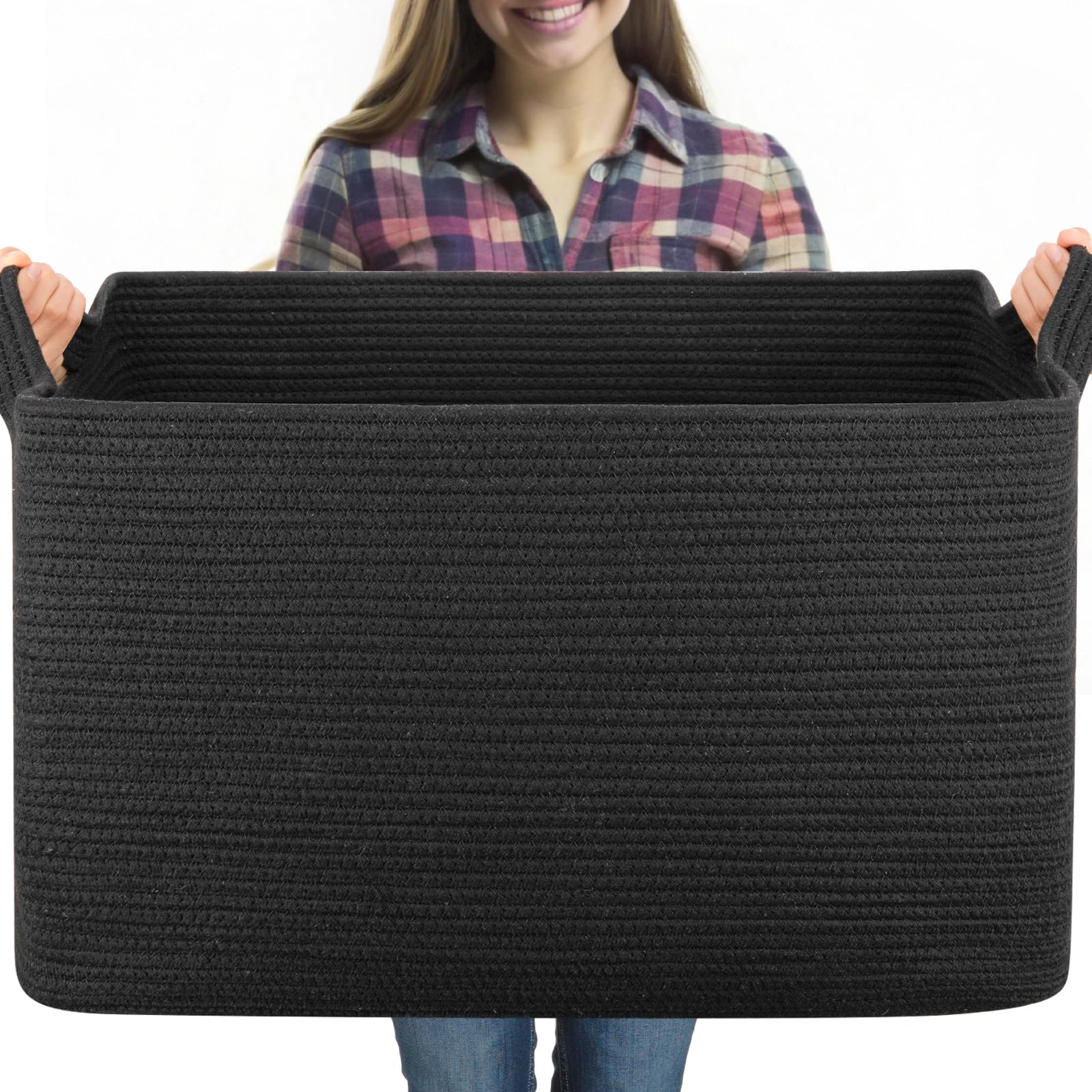 OIASKET 95L blanket basket showing large capacity for blankets and pillows