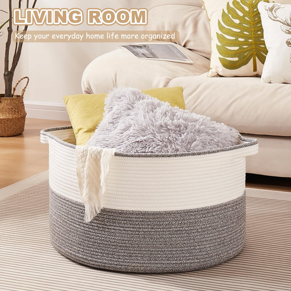 OIASKET cotton rope basket filled with towels shows generous interior capacity.