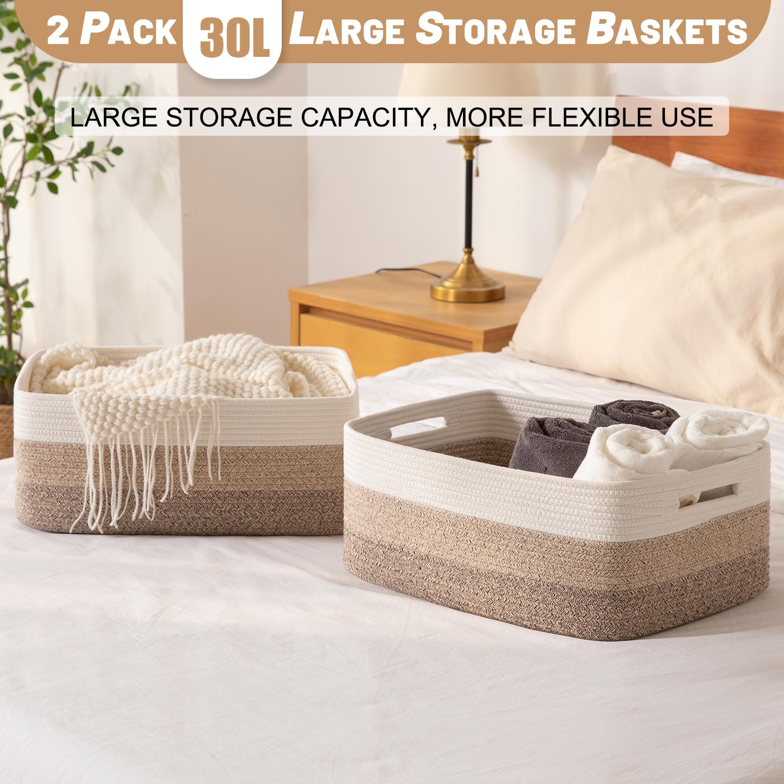 OIASKET blanket-storage basket filled with throws for cozy organization
