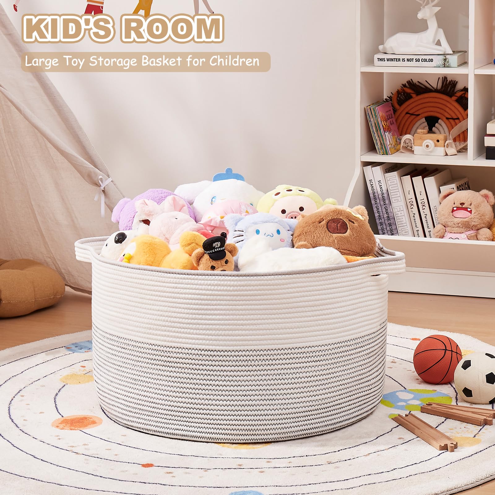 OIASKET cotton rope material emphasizes durability and kid-friendly touch.