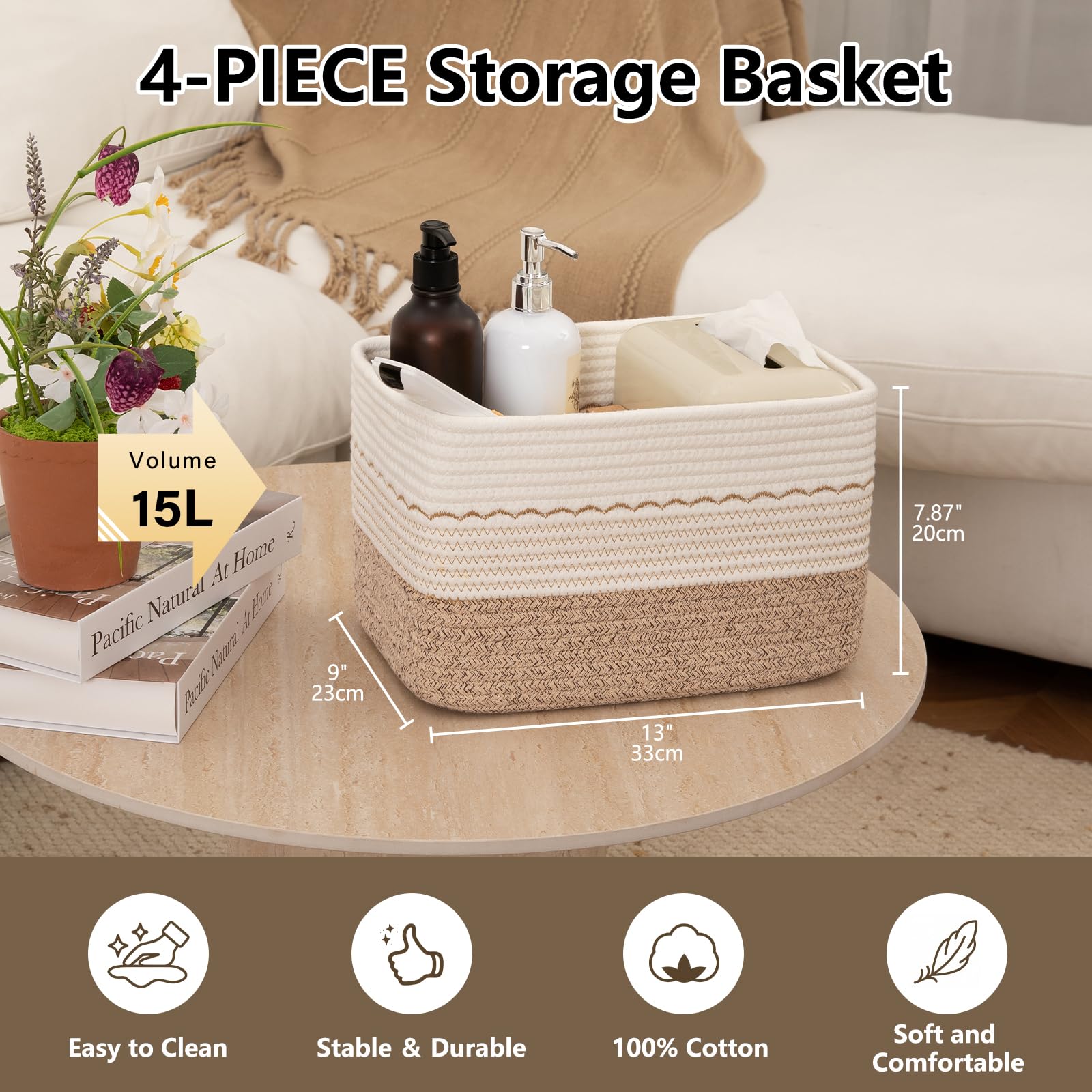 OIASKET decorative storage basket with soft cotton rope for towels