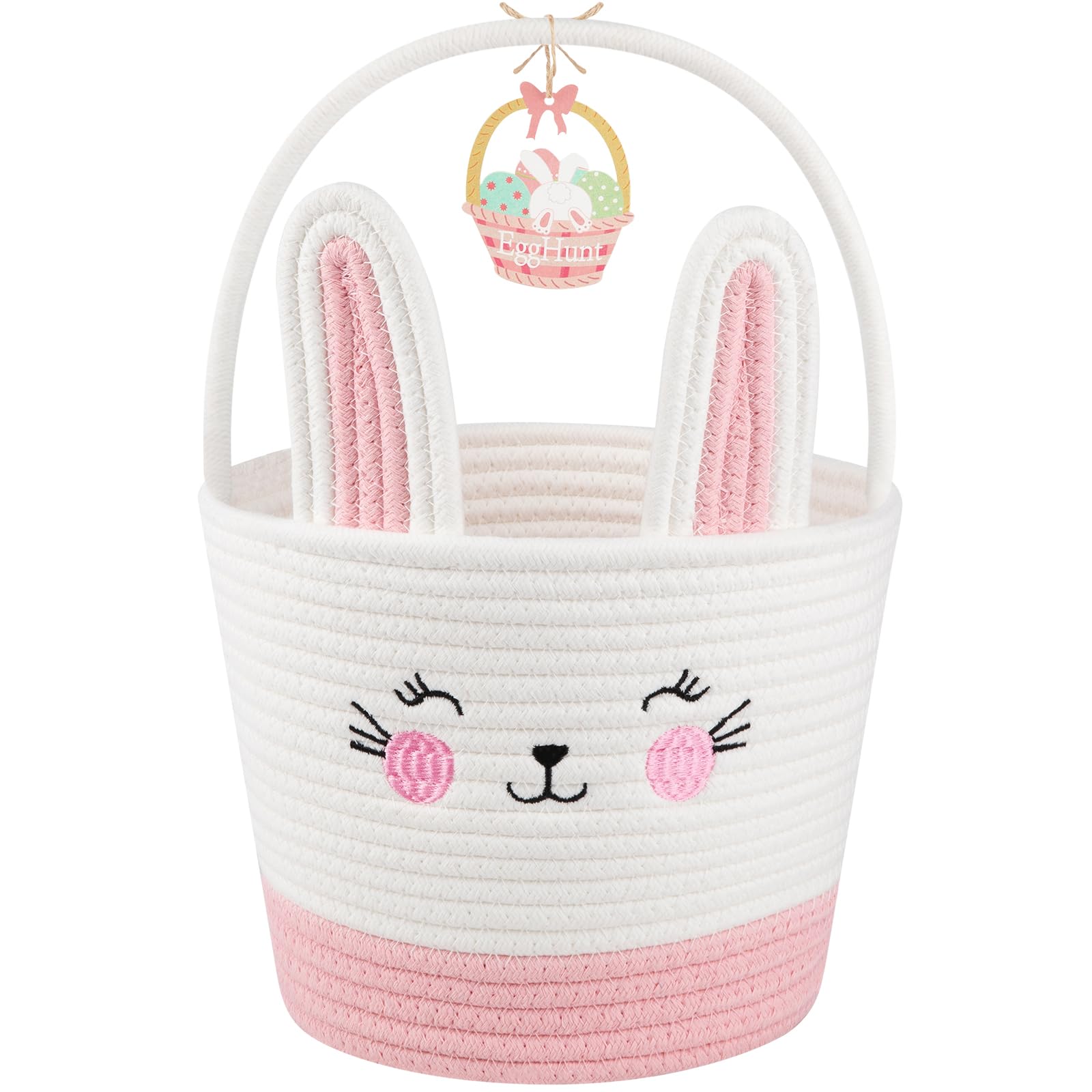 OIASKET toddler Easter basket front view in pink and white, perfect for egg hunts.