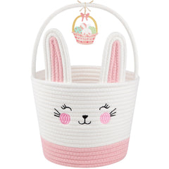 OIASKET toddler Easter basket front view in pink and white, perfect for egg hunts.