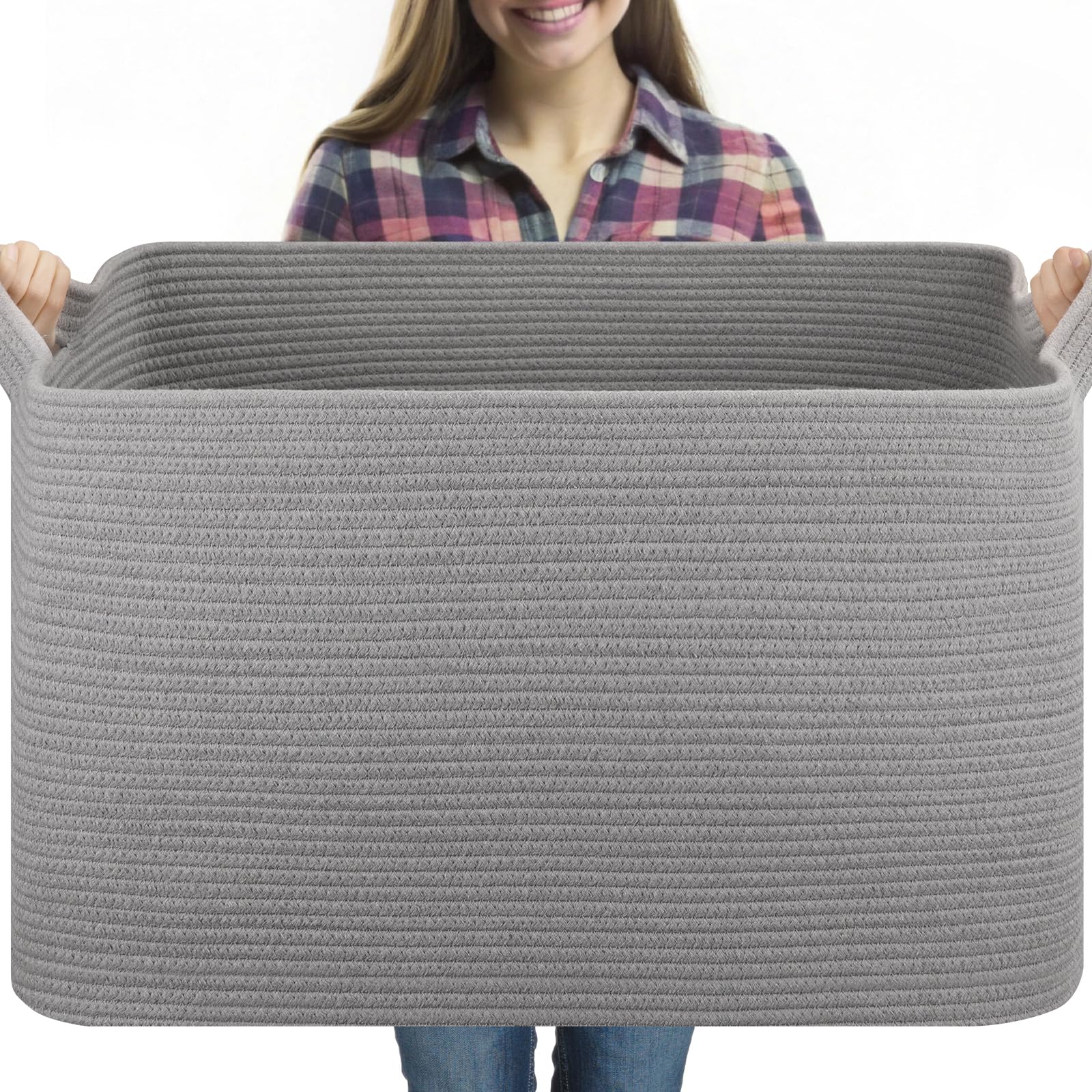 OIASKET extra-large blanket basket with ample interior storage for blankets and toys.