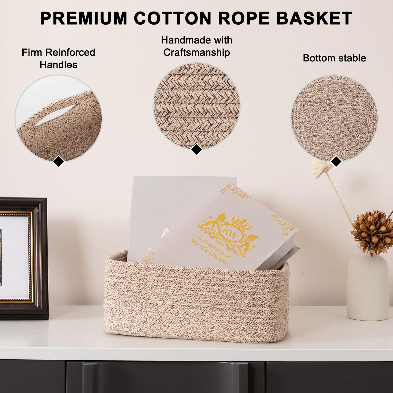 OIASKET foldable cotton basket offers flexible storage when not in use.