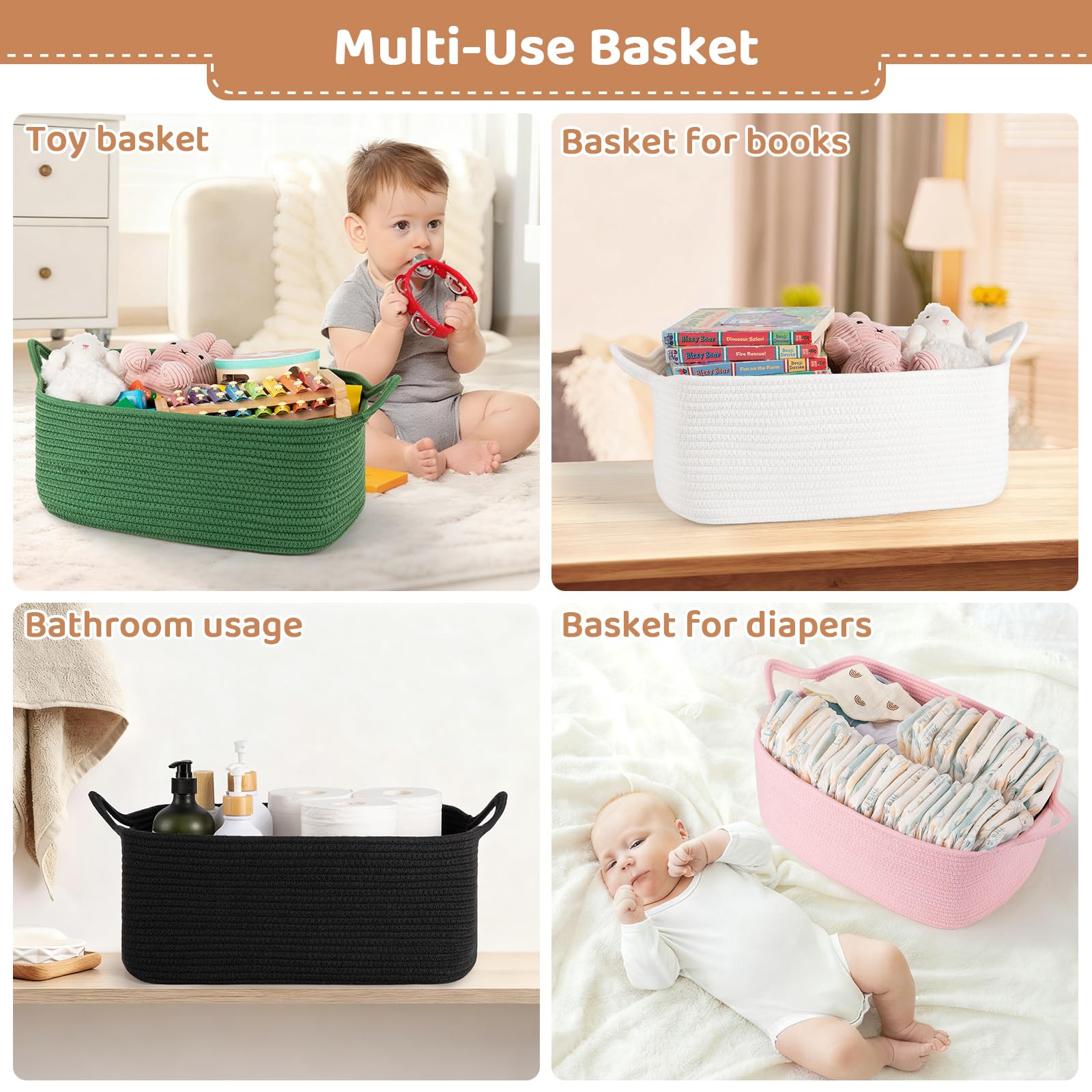 OIASKET toy basket with handles for quick cleanup and transport.