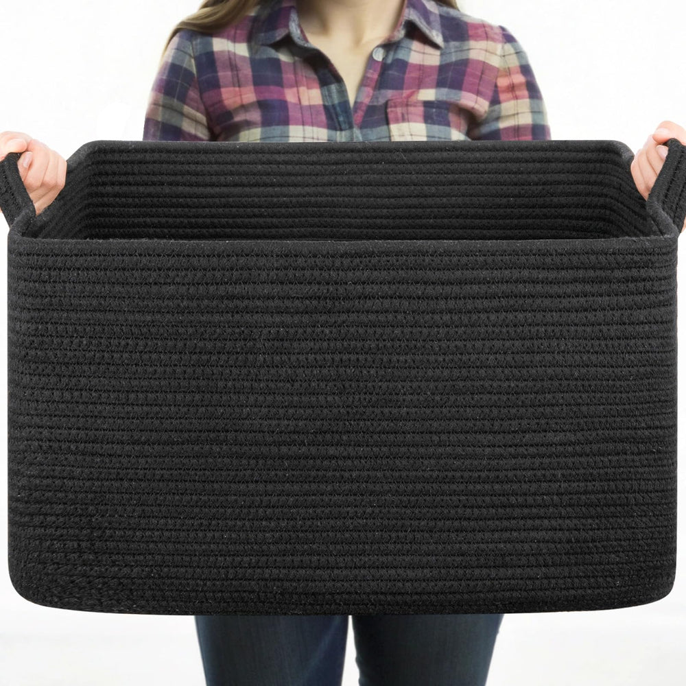 OIASKET large black blanket basket, rectangle, for easy blanket storage in living spaces