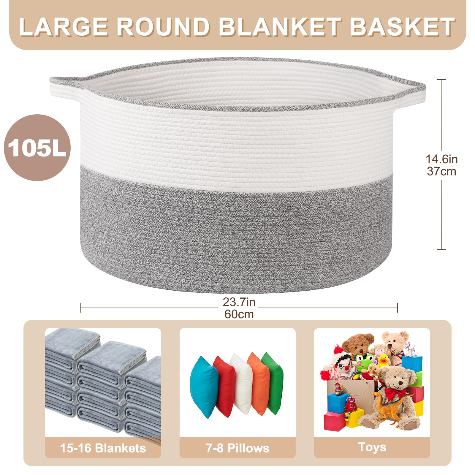 OIASKET large laundry basket organizer in gray is easy to carry.