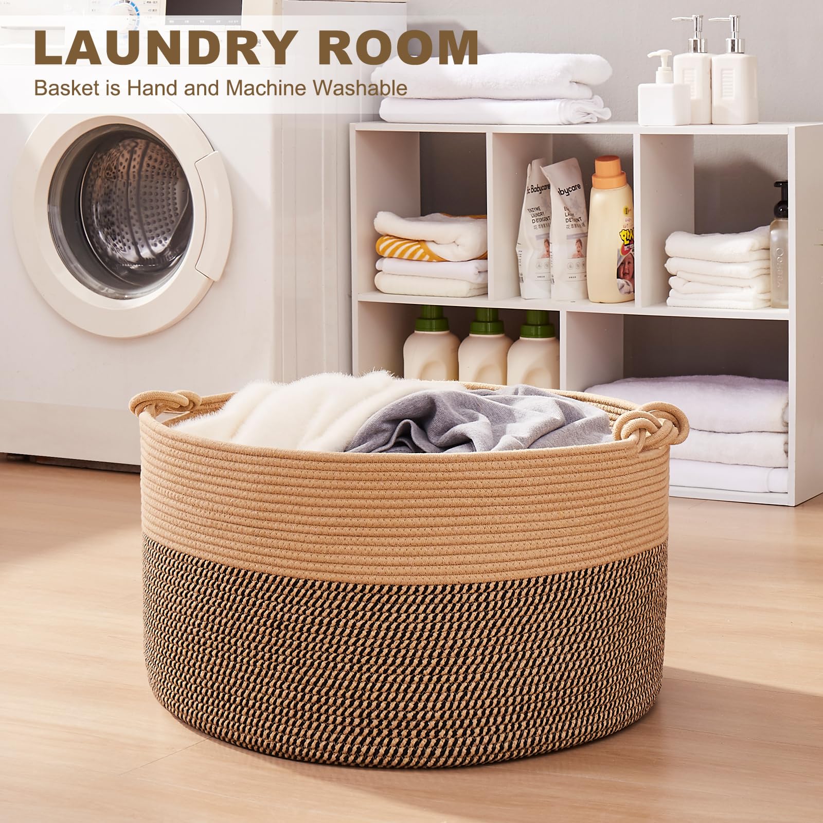 OIASKET pillow and towel storage basket keeps essentials within reach.
