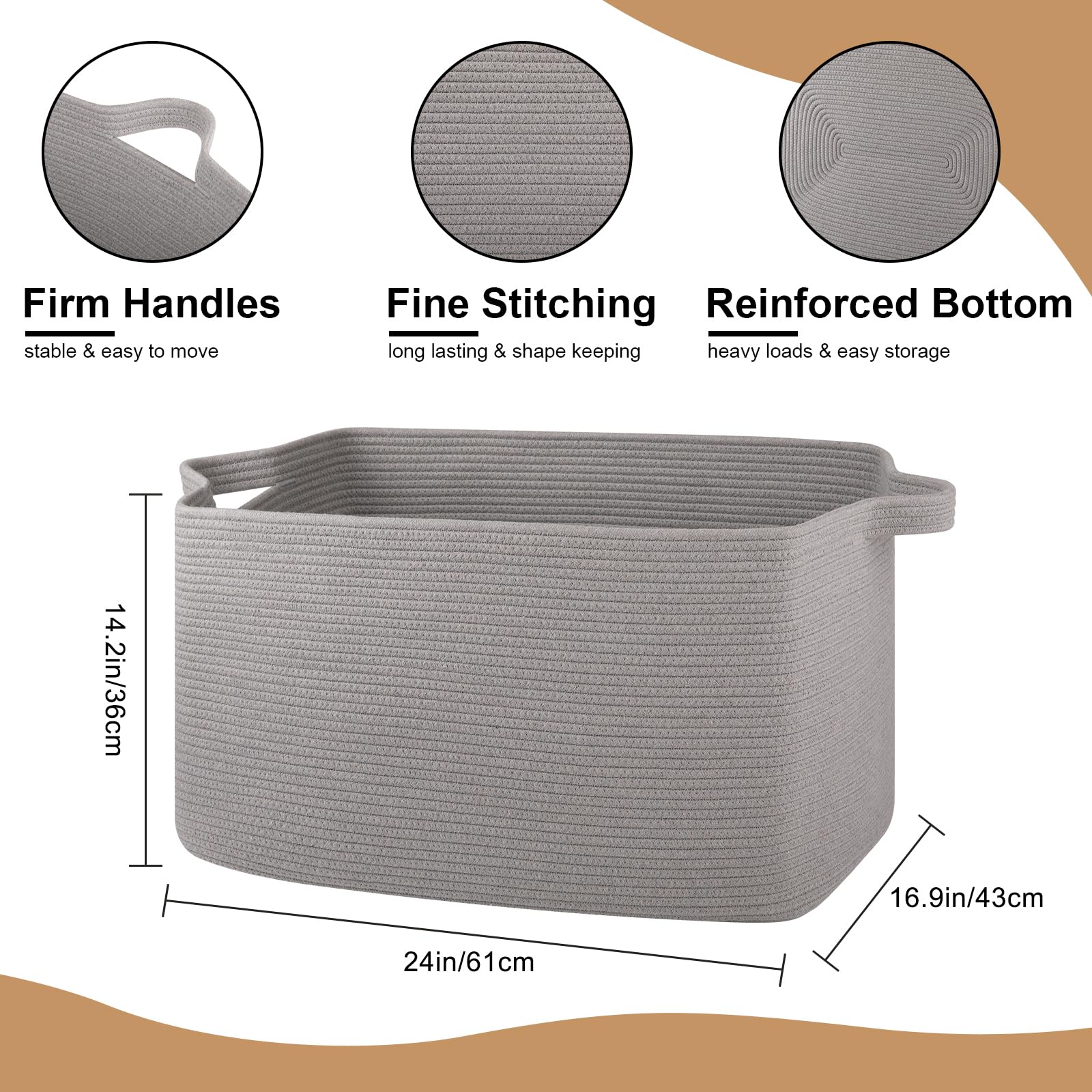 OIASKET rectangle basket with two handles for easy transport between rooms.