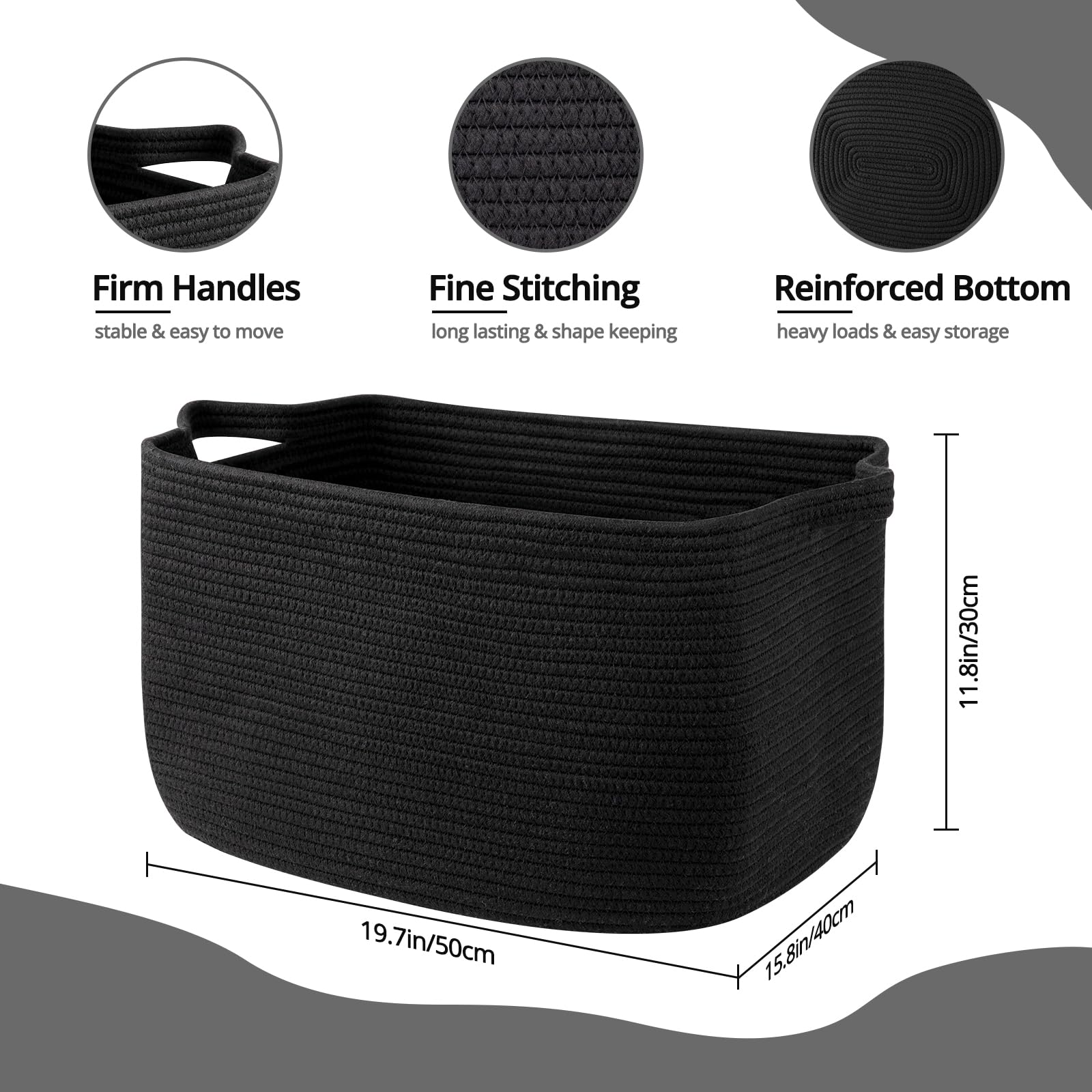 OIASKET rectangle woven black basket for tidy toy or towel storage