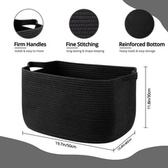 OIASKET rectangle woven black basket for tidy toy or towel storage