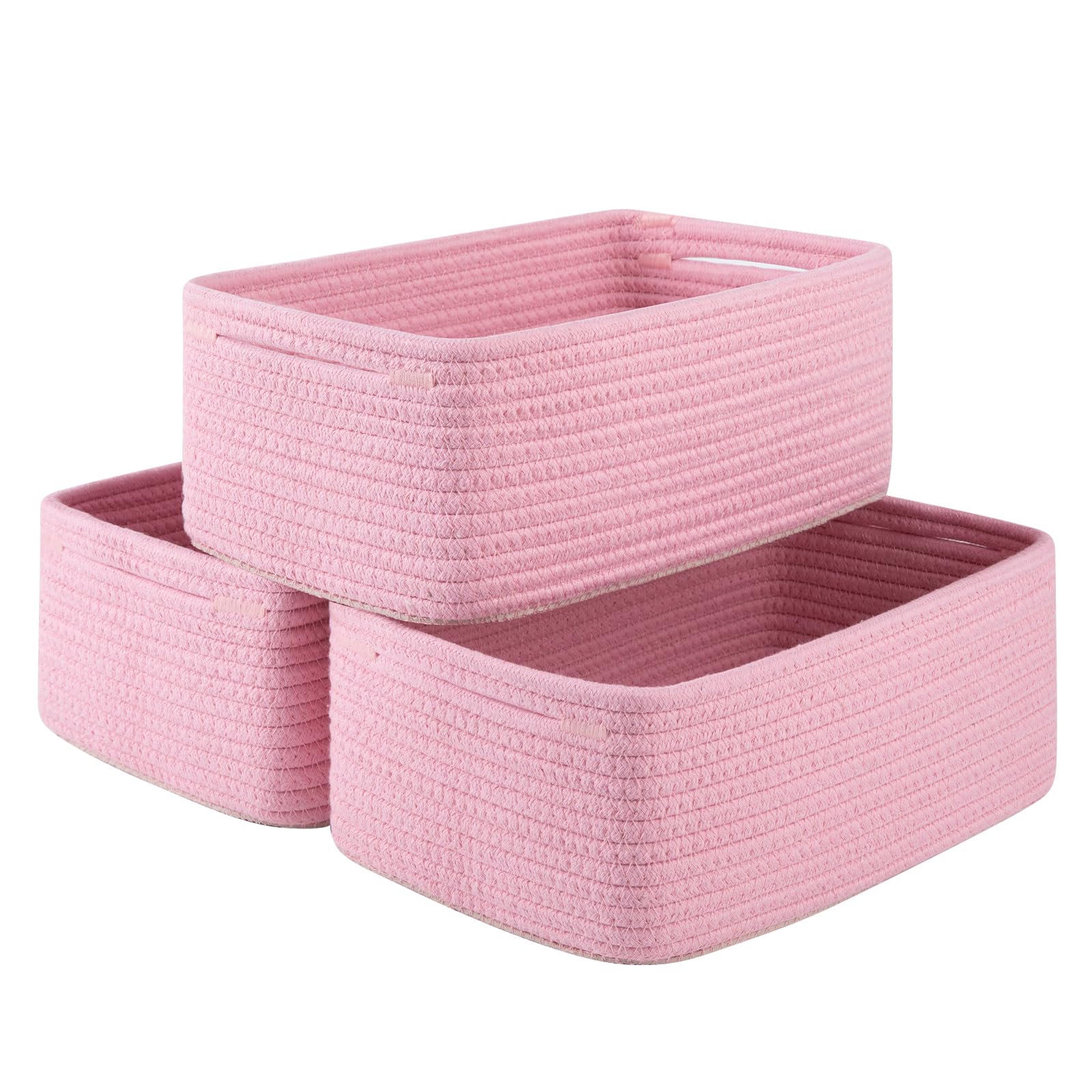 OIASKET small storage basket in pink, three-pack for easy shelf organization.