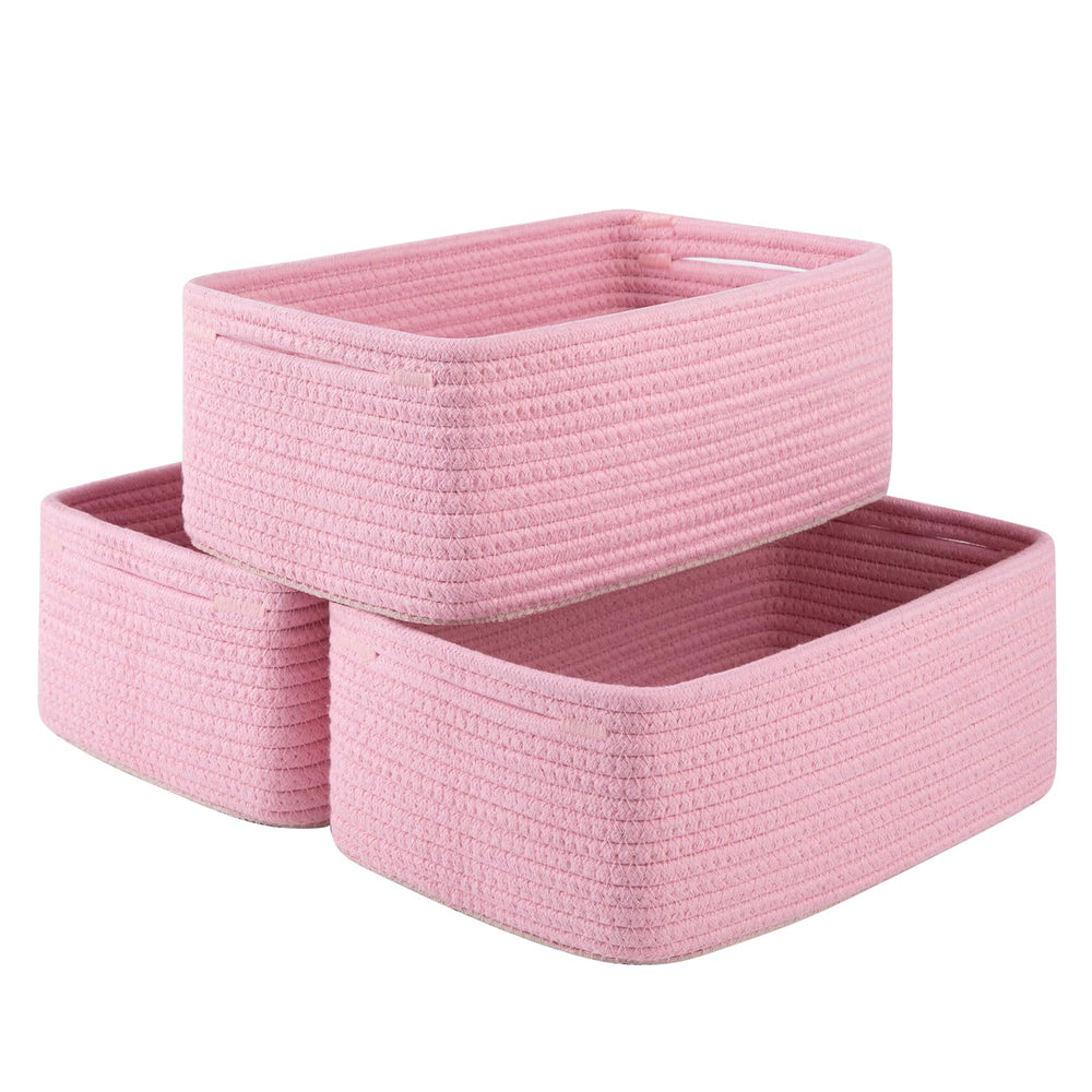 OIASKET small storage basket in pink, three-pack for easy shelf organization.