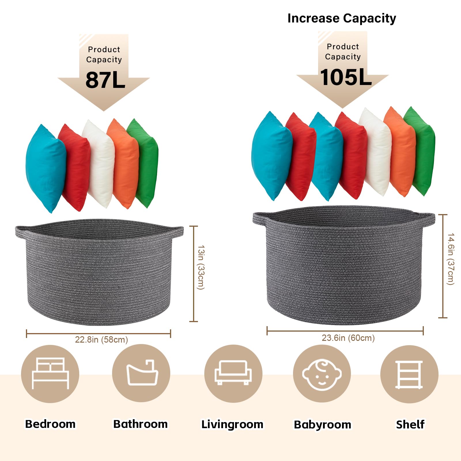 OIASKET soft cotton rope basket offers safe, child-friendly storage