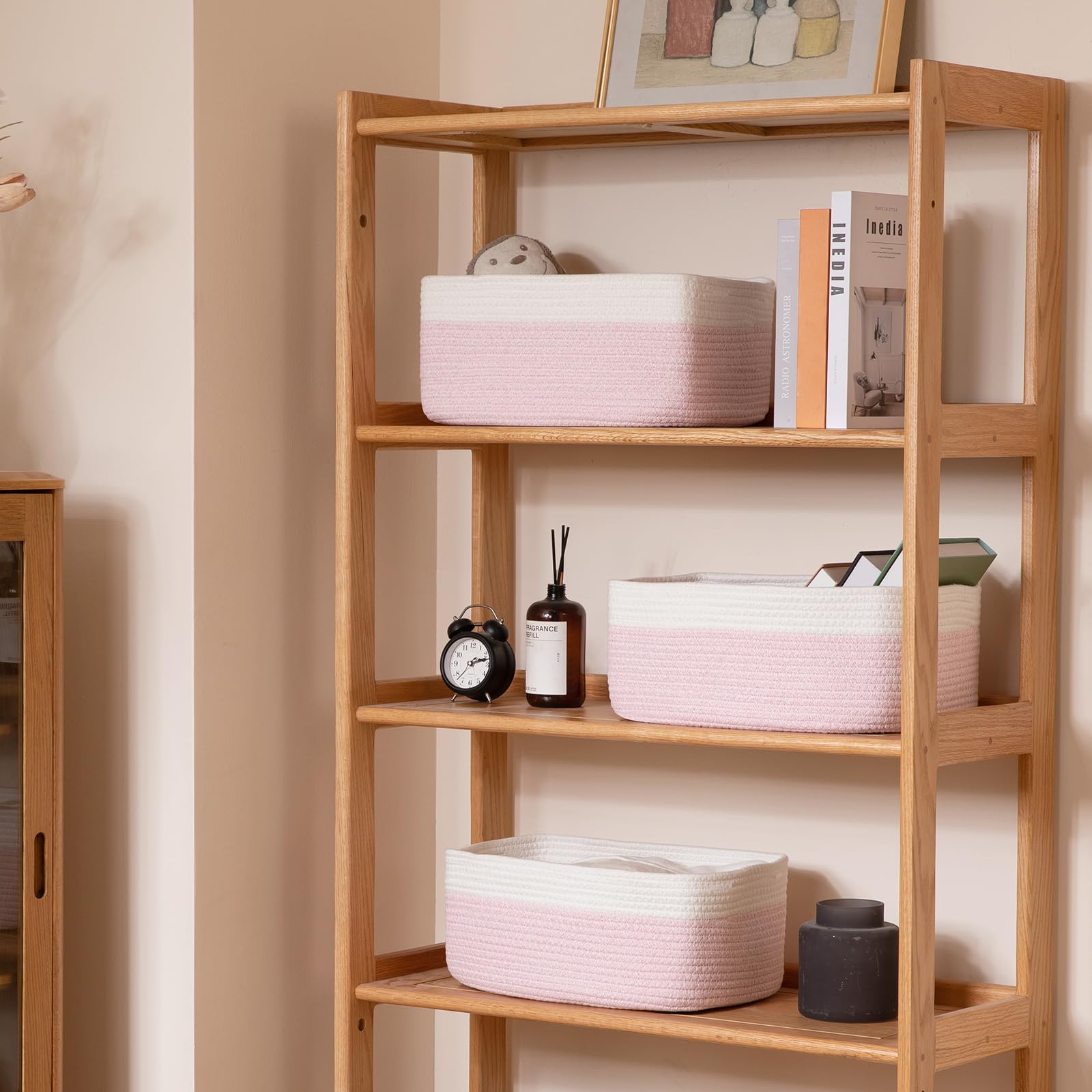 OIASKET storage basket for books display makes shelves look neat.