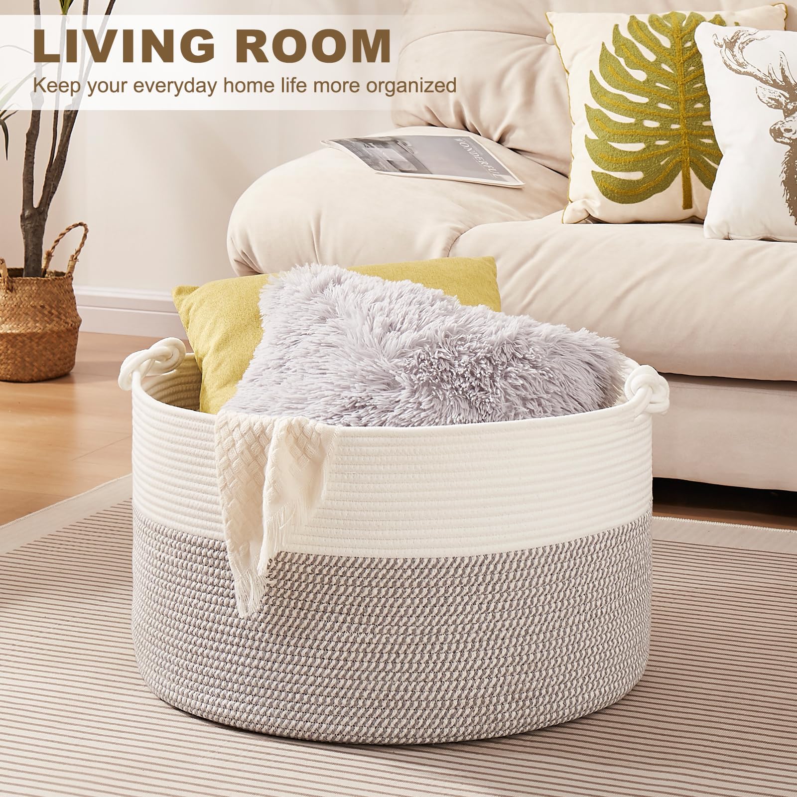 OIASKET woven cotton rope basket highlighting durable, soft material for kids’ toys