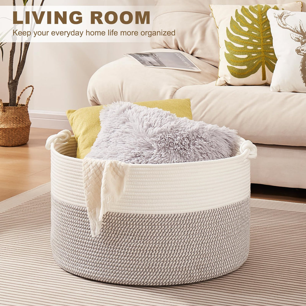 OIASKET woven cotton rope basket highlighting durable, soft material for kids’ toys