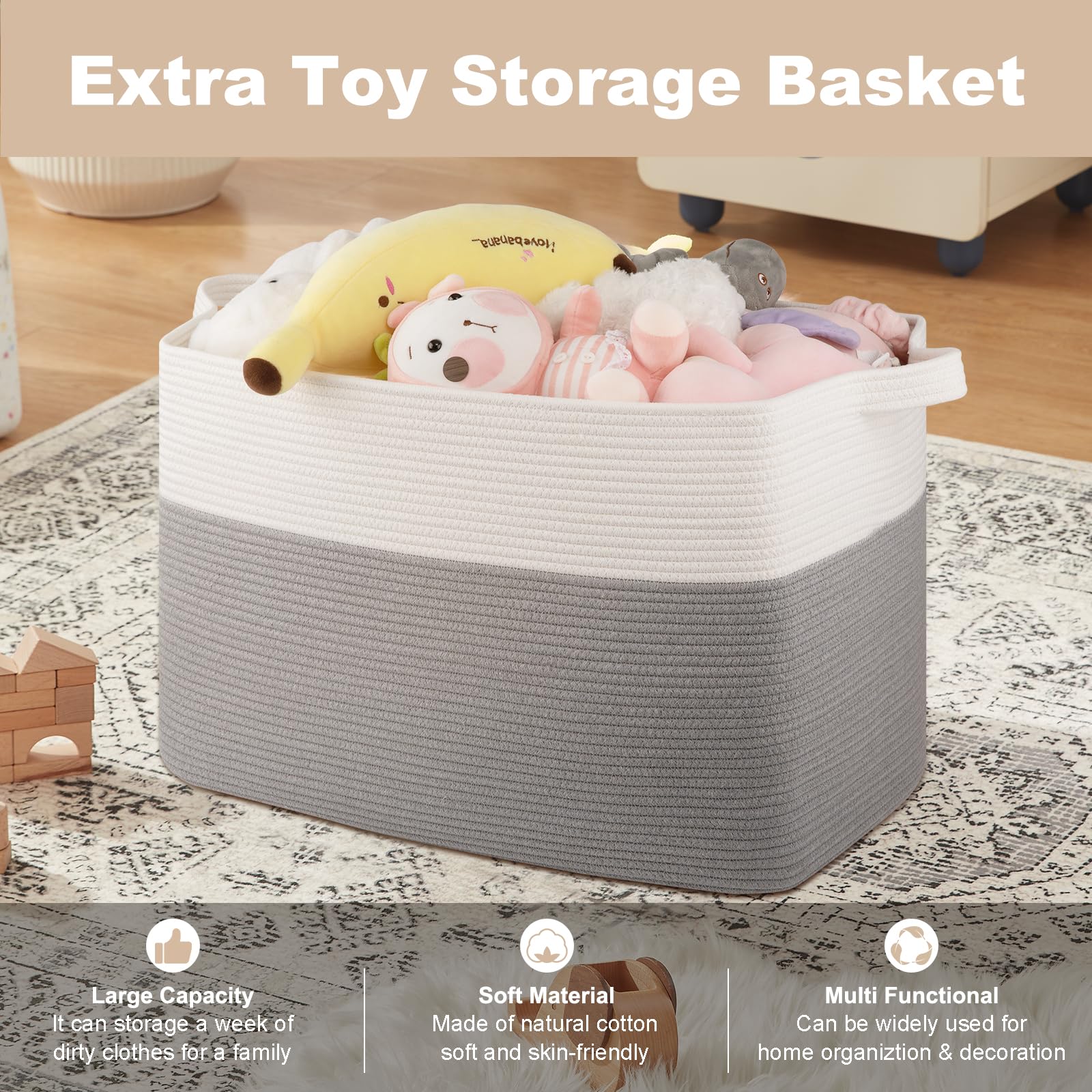 OIASKET XXXL blanket basket beside sofa for quick access to throws.