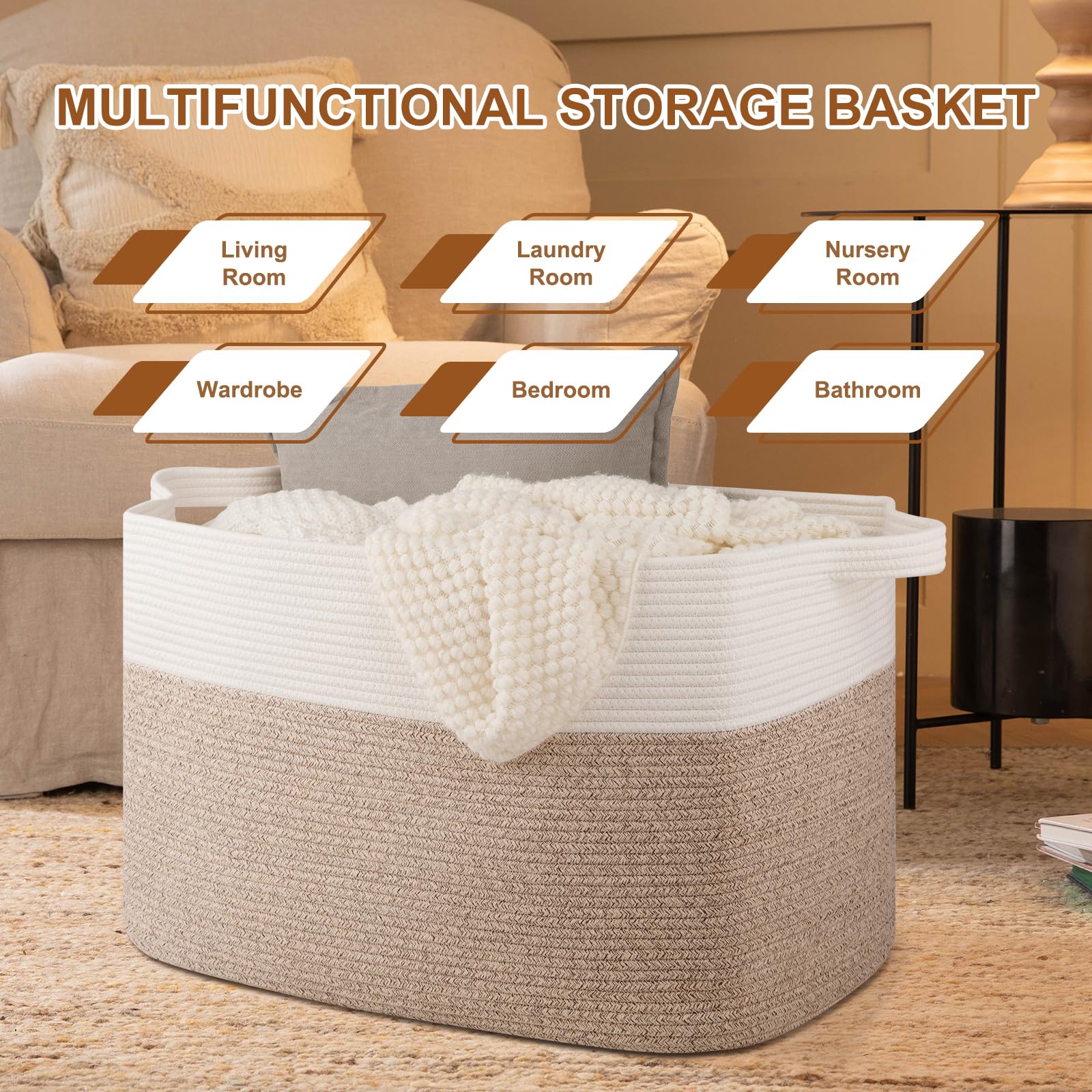 OIASKET XXXL blanket basket cotton rope texture adds warm decor touch