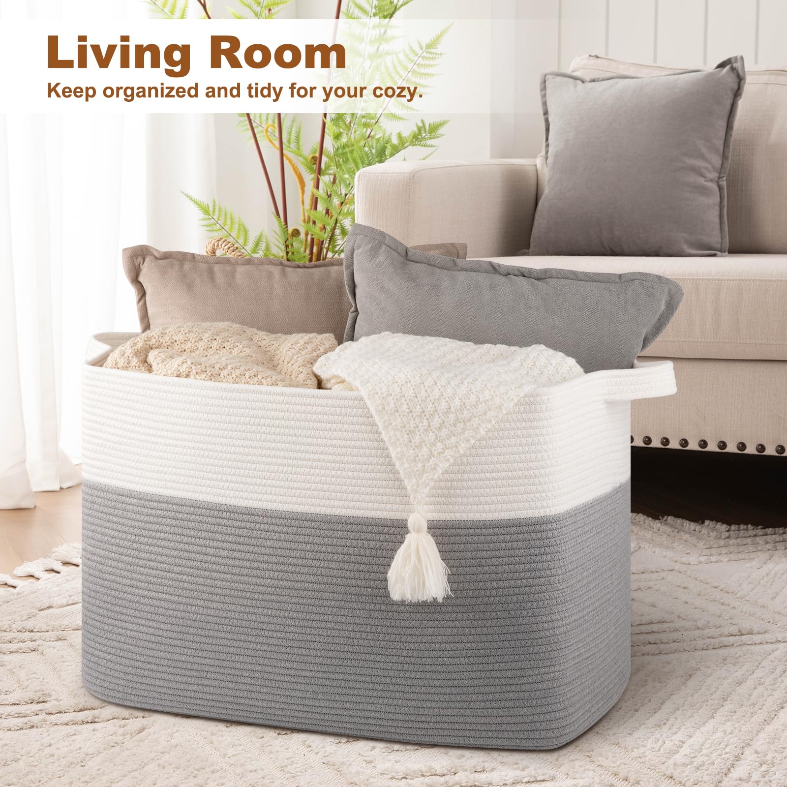 OIASKET XXXL blanket basket grey weave complements modern decor.