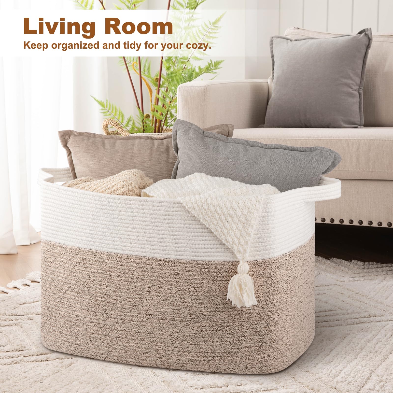 OIASKET XXXL blanket basket sturdy handles for easy moving between rooms